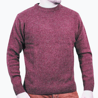 100% SHETLAND WOOL CREW Round Neck Knit JUMPER Pullover Mens Sweater Knitted - Burgundy (97)