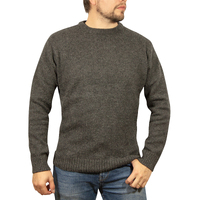 100% SHETLAND WOOL CREW Round Neck Knit JUMPER Pullover Mens Sweater Knitted - Charcoal (29) 