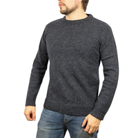 100% SHETLAND WOOL CREW Round Neck Knit JUMPER Pullover Mens Sweater Knitted - Navy (45)