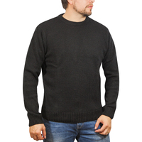 100% SHETLAND WOOL CREW Round Neck Knit JUMPER Pullover Mens Sweater Knitted - Plain Black