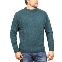 100% SHETLAND WOOL CREW Round Neck Knit JUMPER Pullover Mens Sweater Knitted - Sherwood (32) - 6XL