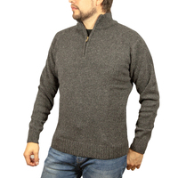 100% SHETLAND WOOL Half Zip Up Knit JUMPER Pullover Mens Sweater Knitted - Charcoal (29) - 3XL