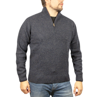 100% SHETLAND WOOL Half Zip Up Knit JUMPER Pullover Mens Sweater Knitted - Denim Blue (45)
