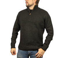 100% SHETLAND WOOL Half Zip Up Knit JUMPER Pullover Mens Sweater Knitted - Plain Black