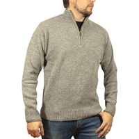 100% SHETLAND WOOL Half Zip Up Knit JUMPER Pullover Mens Sweater Knitted - Grey (21)
