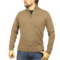 100% SHETLAND WOOL Half Zip Up Knit JUMPER Pullover Mens Sweater Knitted - Nutmeg (23) - 5XL