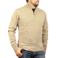100% SHETLAND WOOL Half Zip Up Knit JUMPER Pullover Mens Sweater Knitted - Oat Marle (03) - 6XL
