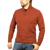 100% SHETLAND WOOL Half Zip Up Knit JUMPER Pullover Mens Sweater Knitted - Rust (54)