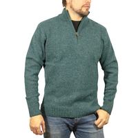 100% SHETLAND WOOL Half Zip Up Knit JUMPER Pullover Mens Sweater Knitted - Sherwood (32) - 3XL