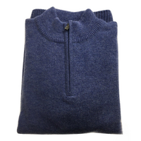 100% SHETLAND WOOL Half Zip Up Knit JUMPER Pullover Mens Sweater Knitted - Sky (40)