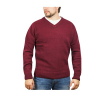 100% SHETLAND WOOL V Neck Knit JUMPER Pullover Mens Sweater Knitted S-XXL - Burgundy (97) - XL