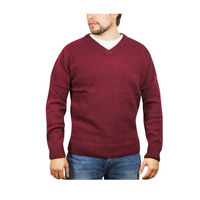 100% SHETLAND WOOL V Neck Knit JUMPER Pullover Mens Sweater Knitted S-XXL - Burgundy (97) - XXL