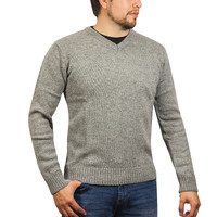 100% SHETLAND WOOL V Neck Knit JUMPER Pullover Mens Sweater Knitted S-XXL - Grey (21) - S