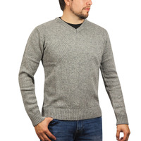 100% SHETLAND WOOL V Neck Knit JUMPER Pullover Mens Sweater Knitted S-XXL - Grey (21)