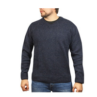 100% SHETLAND WOOL V Neck Knit JUMPER Pullover Mens Sweater Knitted S-XXL - Navy (45) - 3XL
