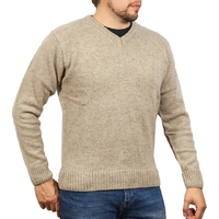 100% SHETLAND WOOL V Neck Knit JUMPER Pullover Mens Sweater Knitted S-XXL - Oat Marle (03) - M