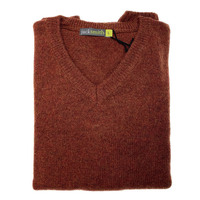 100% SHETLAND WOOL V Neck Knit JUMPER Pullover Mens Sweater Knitted S-XXL - Rust (54) - L