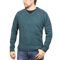 100% SHETLAND WOOL V Neck Knit JUMPER Pullover Mens Sweater Knitted S-XXL - Sherwood (32) - 3XL