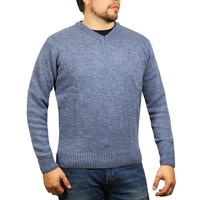 100% SHETLAND WOOL V Neck Knit JUMPER Pullover Mens Sweater Knitted S-XXL - Sky (40)