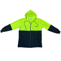 Full Zip Hi Vis Polar Fleece Hoodie Jumper Safety Workwear Fleecy Jacket Unisex - Yellow/Navy - L