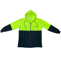 Full Zip Hi Vis Polar Fleece Hoodie Jumper Safety Workwear Fleecy Jacket Unisex - Yellow/Navy