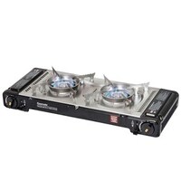 Gasmate Two Burner Black Butane Gas Stove with Hot Plate