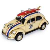 Volkswagen Beetle 53 with Surfboard and Race Stripes Ornament 34cm