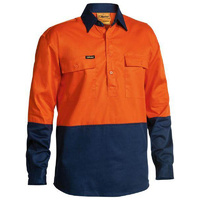Hi Vis Closed Front Drill Shirt Orange/Navy Size S