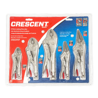 Crescent 5 Piece 5",7" & 10" Curved Jaw and 6" & 9" Long Nose Locking Pliers with Wire Cutter CLP5SETN