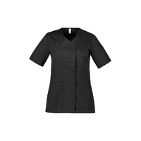 Biz Care Parks Womens Zip Front Crossover Scrub Top Black Size XXS