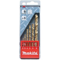 Makita 2-8mm Metric (6pc) HSS-Titanium Metal Drill Bit Set - Performance D-44183