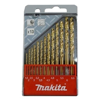 Makita 1.5-6.5mm Metric (13pc) HSS-Titanium Metal Drill Bit Set - Performance D-44208