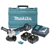 Makita 18V AWS Brushless 125mm Paddle Switch Angle Grinder Paddle Switch, Variable Speed, Kick Back Detection and Electric Brake 5.0Ah Set DGA518RTEU