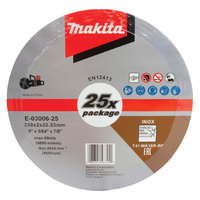 Makita 230 x 2 x 22.23mm Stainless Steel Cut-off Disc 25 Piece WA36R E-03006-25