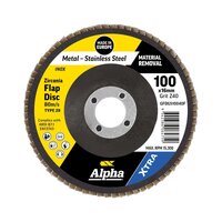 Alpha 100mm Z40 Grit Zirconia Type 28 Flat XTRA Flap Disc Bulk GFDGS10040F