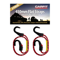 Carfit Heavy Duty Flat Strap Stretch Cord with Heavy Duty Plastic Hooks 450mm 2x Pack