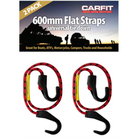 Carfit Heavy Duty Flat Strap Stretch Cord with Heavy Duty Plastic Hooks 600mm 2x Pack