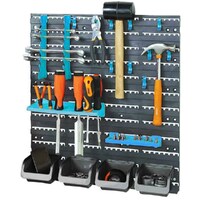 PK Tools Tool Rack Set 18 Piece Wall Mounted With Mounting Boards, 4 Parts Boxes & 12 Tool Hooks PT80932