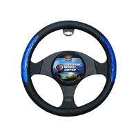 PC Covers 38cm Steering Wheel Cover Black With Blue Stamped Raised Pattern