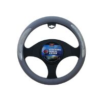 PC Covers 38cm Steering Wheel Cover Grey With Blue Heat Stamped Raised Pattern