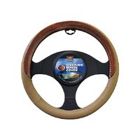 PC Covers 38cm Steering Wheel Cover Soft Leather Feel With Dark Wood Grain Mocha