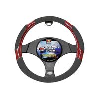 PC Covers 38cm Steering Wheel Cover Perforated Soft Leather Feel With Dark Wood Grain Dark Grey