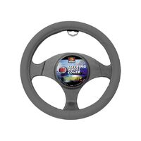 PC Covers 38cm Steering Wheel Cover Smooth Leather Feel Dk Grey