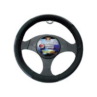 PC Covers 38cm Steering Wheel Cover Velvet Feel With Perforated Leather Look On 3 Section Black/Grey