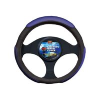 PC Covers 38cm Steering Wheel Cover Soft Grip 3 Pads Black/Blue