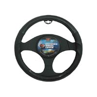 PC Covers 38cm Steering Wheel Cover Leather Feel, Raised Grip Carbon Inserts Black