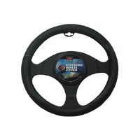 PC Covers 38cm Steering Wheel Cover Leather Feel, Raised Stitching Black