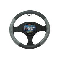PC Covers 38cm Steering Wheel Cover Leather Feel, Raised Stitching Grey