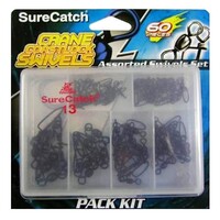 60 x Surecatch Assorted Black Crane Swivels with Coastlock Snaps in Tackle Box