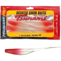 4 Pack of Tsunami 7 Inch Split Tail Shads Scented Soft Plastic Lures - Red Head